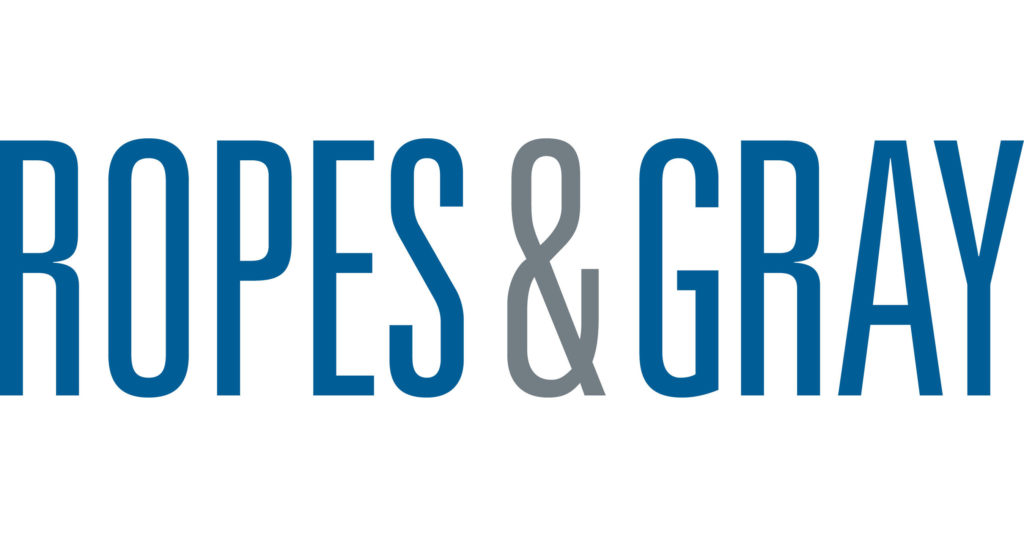 Ropes & Gray is written in a tall and skinny font in dark blue and light gray.
