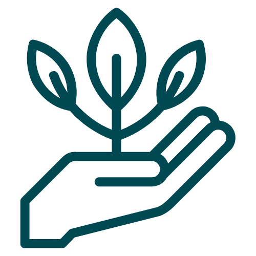 cartoon hand with a small leafy plant being held in it