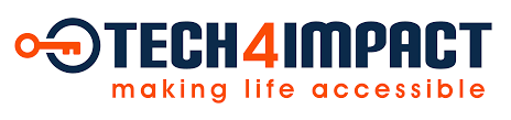 logo. skeleton key moving into a circle. Text to the right that reads "tech 4 impact" making life accessible"