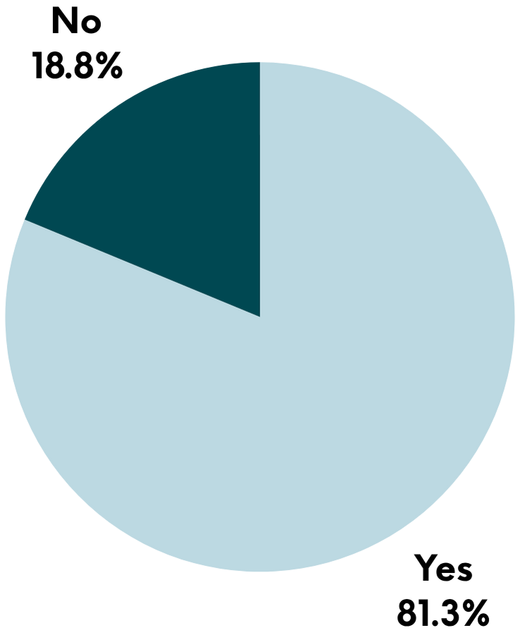 pie graph showing 81.3% yes and 18.8% no.