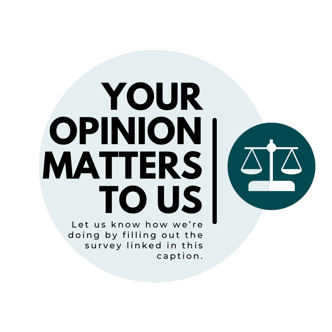 Image description: DRI Logo with text to the left that reads "Your opinion matters to us. Let us know how we're doing by filling out the survey linked in this caption."